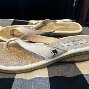 Womens Margaritaville Raffia and Leather Flipflops